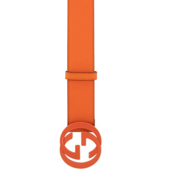 Gucci Interlocking GG Logo Orange Leather Belt - Picture 2 of 3